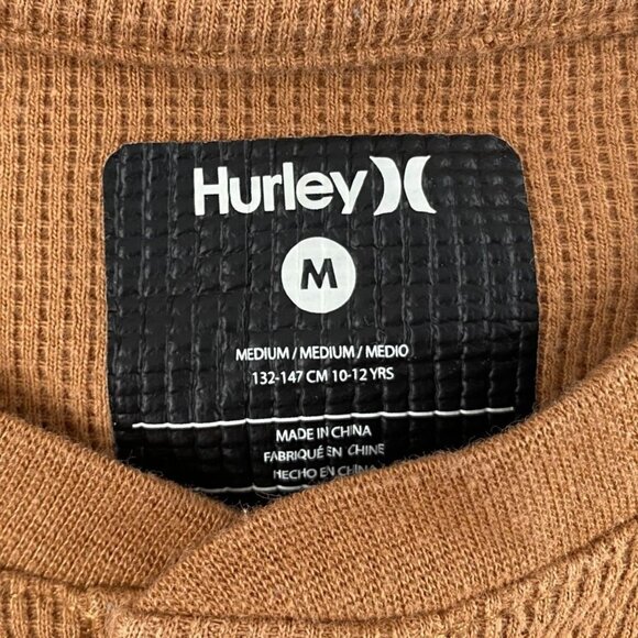Hurley Youth Shirt Medium Brown Long Sleeve Henley Top Thermal Waffle Knit - Picture 3 of 8